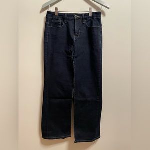 Dark wash denim midi-skirt